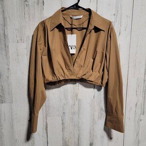 Zara Tan V-Neck Crop Top